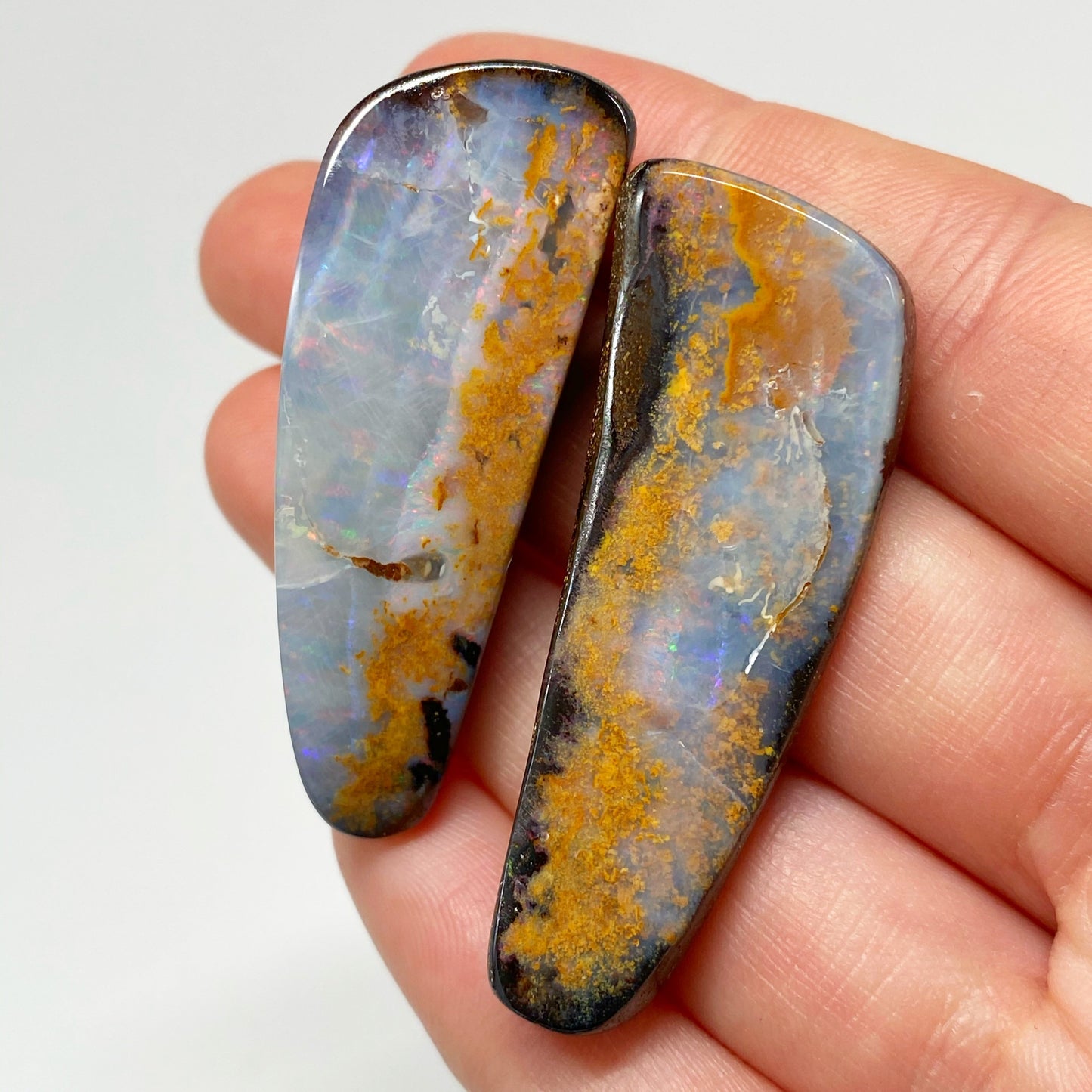 Australian Boulder Opal - 136 Ct small pastel boulder opal 'split' specimen pair - Broken River Mining
