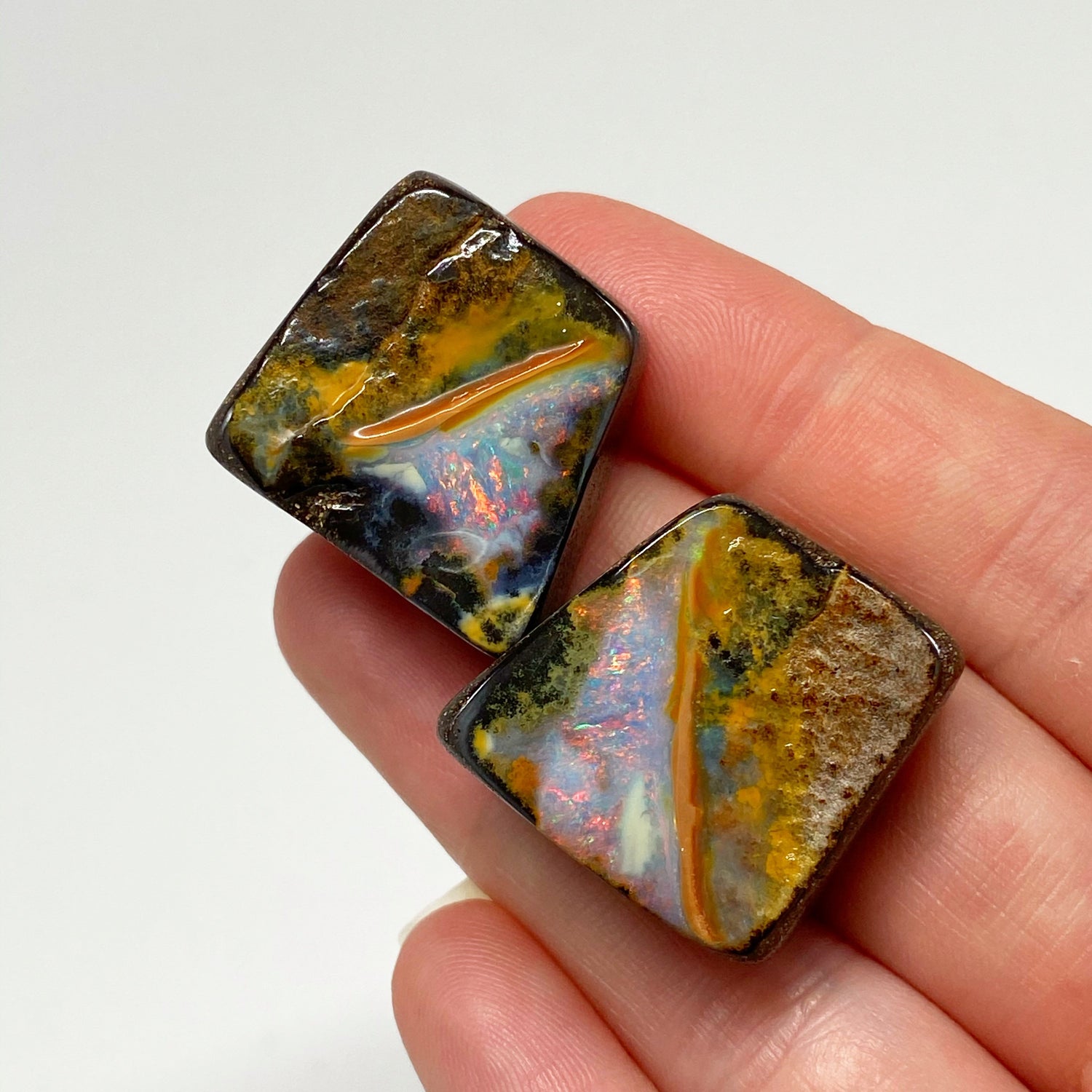 Australian Boulder Opal - 155 Ct small pink boulder opal 'split' specimen pair - Broken River Mining