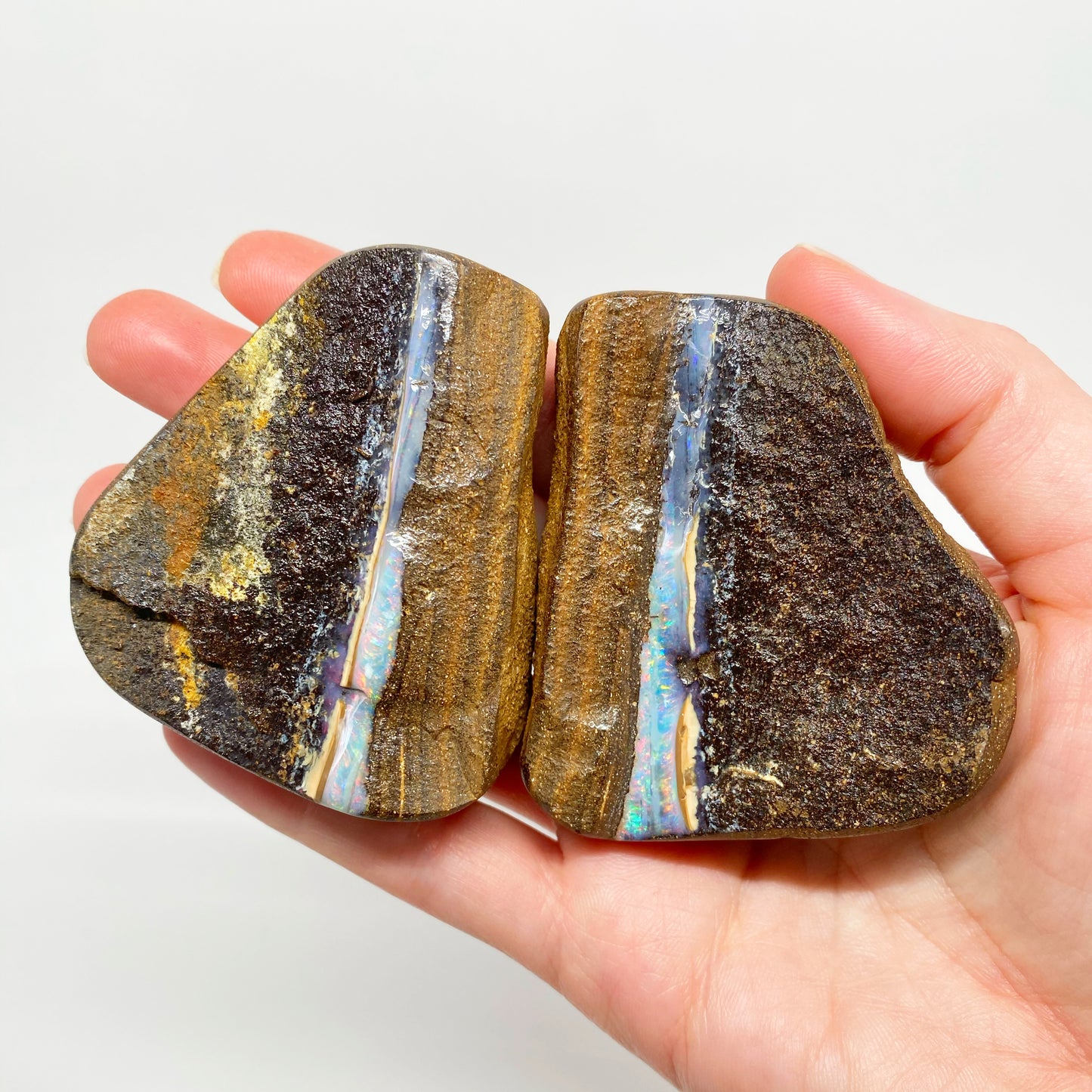 945 Ct large boulder opal 'split' specimen pair